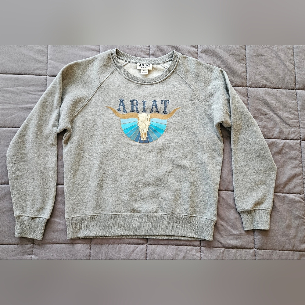 Women’s Ariat Real Pacific Steerhead Sweatshirt Pullover Gray Western Rodeo